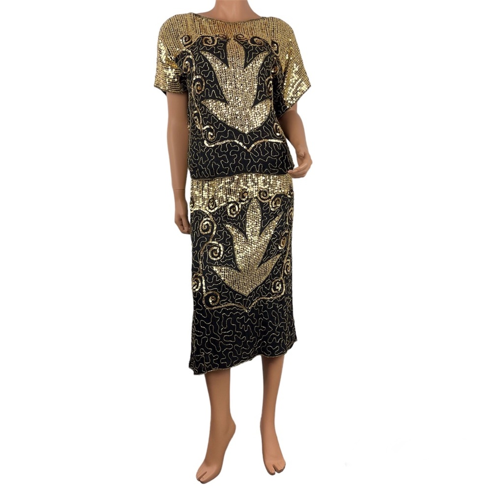 Vintage Silk and Sequin Skirt Set Made in India